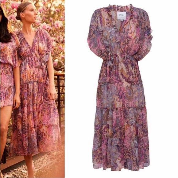 MISA LOS ANGELES Ilya Augusta Batik Tiered Ruffle Chiffon Midi Dress - Picture 15 of 15